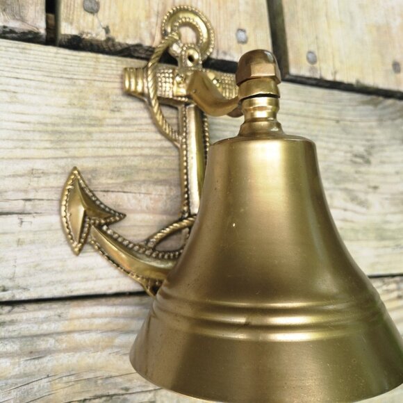 Vintage Brass Ship Boat Bell Anchor Nautical Wall Mount Door Bell Large 7'' - Picture 2 of 8